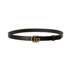 Gucci Double G Thin Leather Belt, Black